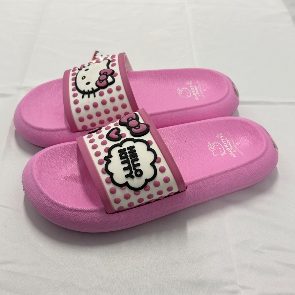 Hello Kitty Sanrio Pink Polka Dot Slide Sandals Womens 8 Casual Cute Light NWT